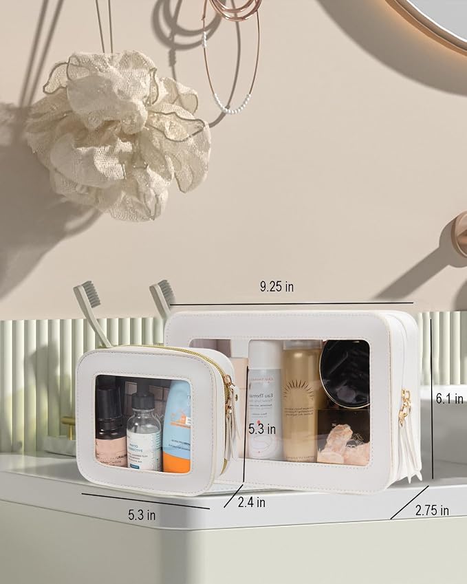 2 Pcs Clear Makup Bag Set, Clear Cosmetic Bags with Zipper Waterproof Small Travel Cosmetic Case Cute Make Up Pouch Mini Car Essentials for Women Travel Car Organizer