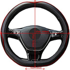 Flat Bottom Steering Wheel Cover Anti-Slip,Safety,Soft,Breathable,Durable,Full Surround,Comfortable Grip Microfiber Leather (D-Shape,Black Red)
