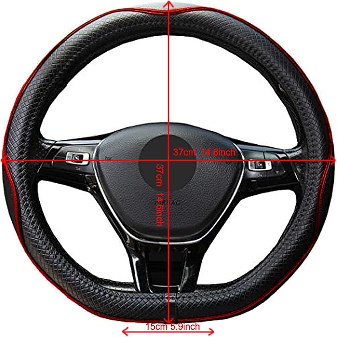 Flat Bottom Steering Wheel Cover Anti-Slip,Safety,Soft,Breathable,Durable,Full Surround,Comfortable Grip Microfiber Leather (D-Shape,Black Red)