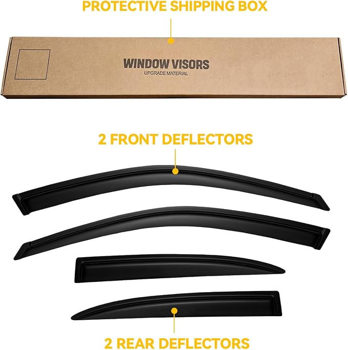 Window Visors for Honda Civic 2001-2005 4-Door Sedan, Outside-Mount Rain Guards Shields Vent Deflector Shade Dark Smoke 01 02 03 04 05, Tape-On, 4PCS