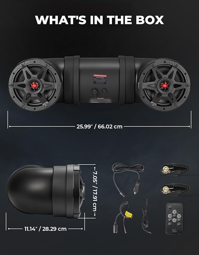 ATV Speaker 6.5 Inch Bluetooth-connectivity ATV UTV Sound Bar w/ 20 RGB Light Modes, 2X Full Range Speakers 2X Tweeters Boat Sound System Compatible with Polaris Sportman Fourtrax Can Am