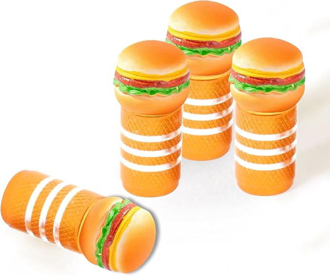 4Pack Hamburger Tire Valve Stem Caps Cute 3D Resin Fruit Car Accessories Decor,Universal Tire Air Caps for Car,SUV,Bike,Motorcycle,Bicycle,Perfect Hamburger Gifts for Women Men Hamburgers Lover