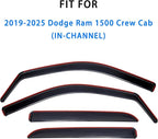 in Channel Rain Guards Window Visors for 2019-2025 Dodge Ram 1500 Crew Cab,Side Vent Window Deflectors Vent Visors Shade for Dodge Ram 1500 Crew Cab 19-25,Truck Accessories-4pcs