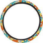 Groovy Hippie Flower Pattern Car Steering Wheel Cover with a Diameter of 15" Sports Style Auto Wheel Cover Vehicle Wheel Protector Steering Wheels Accessories for Car SUV Van Truck