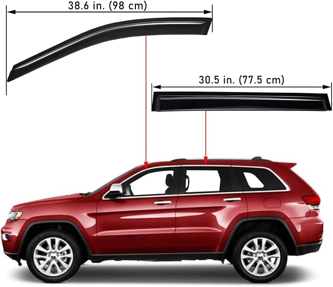 Extra Durable Outside-Mount Auto Vent Window Visor, Fits 2014-2023 Jeep Cherokee, UV Protection Rain Guard, Original Wind Deflector, No-Drill Easy Install, Dark Smoke, 4-Pcs