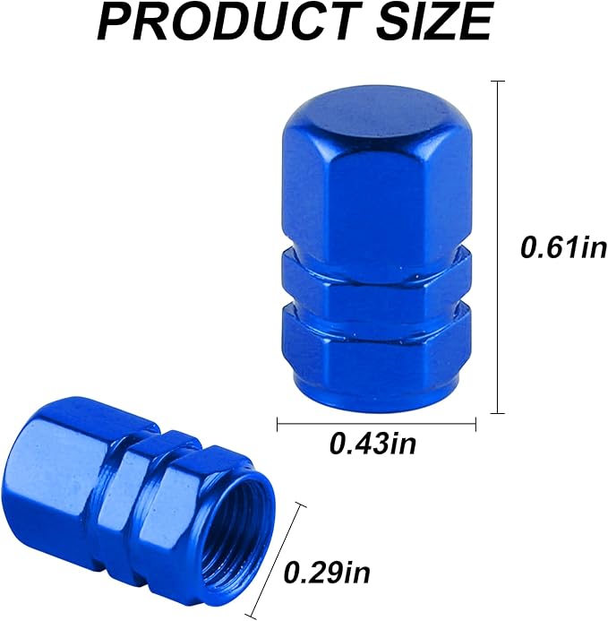 Aluminum Tire Stem Valve Caps Wheel Valve Covers Car Dustproof Tire Cap Cover Accessories, Universal for SUV, Car, Bike and Motorcycle, Hexagon Shape (4PCS Blue)