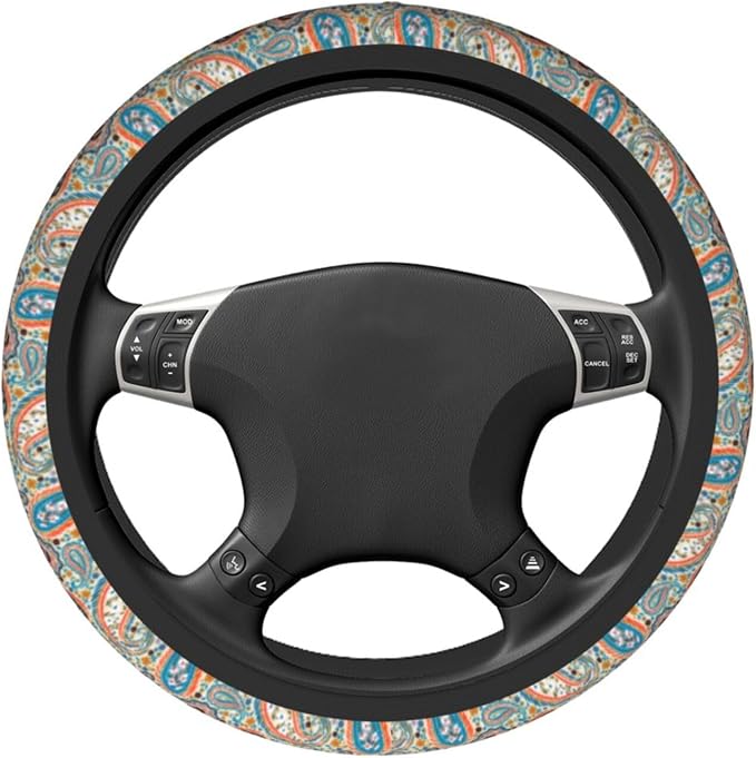 70s Disco Shirt Paisley Steering Wheel Cover Car Accessories Cute for Women Girls Girly Universal 15 Inch Neoprene Auto Interior Decor Anti Slip Car Truck Protector