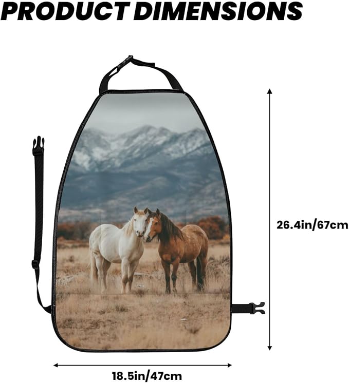 Two Horses Standing On The Grass Car Seat Back Kick Protectors,2 Pack Kick Mats With Storage Pockets For Vehicles To Protect From Dirt Mud Scratches