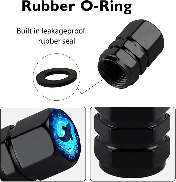 4Pack Killer Whale Tire Valve Caps Universal Tire Air Cap Valves Stem Cover | Aluminum Alloy Rust-Proof Valve Stem Caps, for Auto SUV Truck Motorcycle Bicycle, Killer Whale Gifts for Women Men Drivers