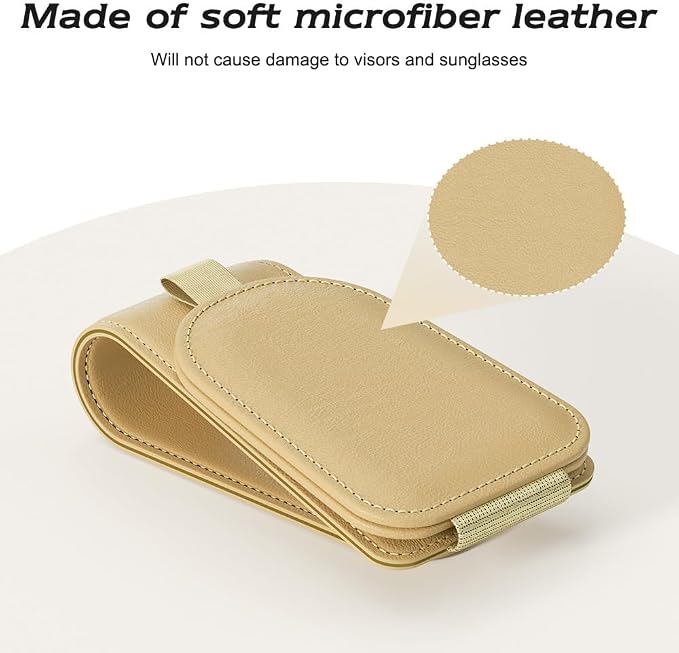 Sunglass Holder for Car Visor, Beige, 2 Packs | Suede Cloth, Magnetic, Organizer for Car Accessories