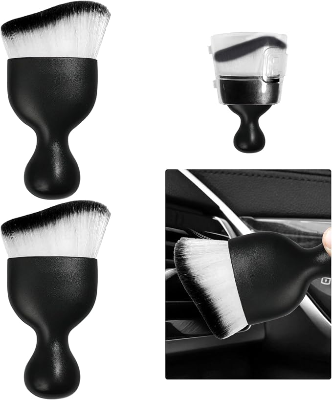 2 PCS Car Detailing Brush, Curved Soft Bristles Auto Removal Dust Collectors, Universal Vehicle Dashboard, Air Conditioner Vents etc Interior Cleaning Tool Accessories (White/Black)