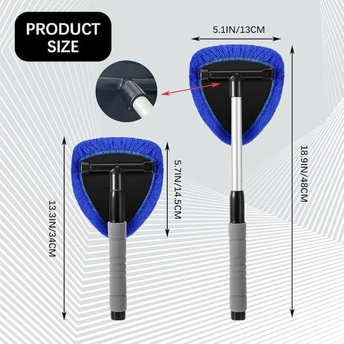 19" Extra-Long Windshield Cleaner Tool, Auto Glass Wiper Brush Kit | Car Interior Detailing Cleaning Kit with Extendable Handle and 4 Reusable Microfiber Pads, Car Window Cleaner, for Cars