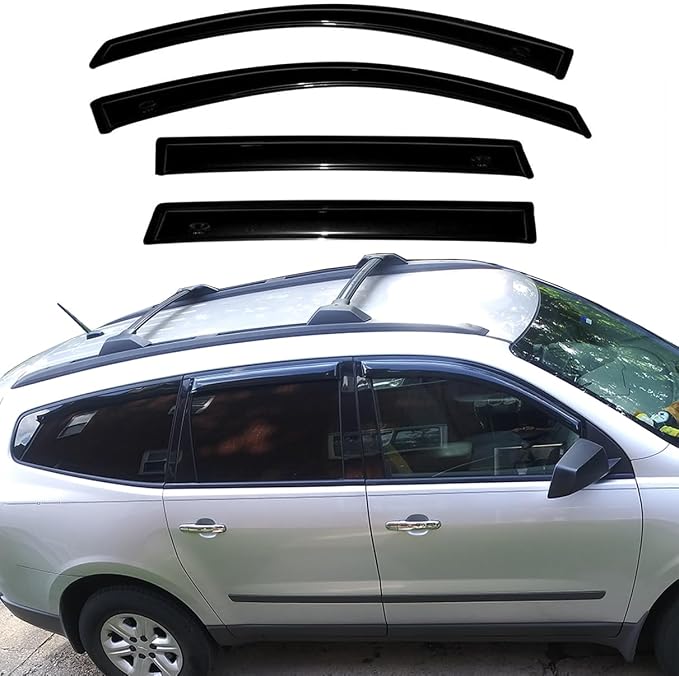 94161 Side Window Visor Wind Vent Deflector fit for 2009-2017 Chevrolet Traverse, 4pcs Out-Channel Tape-On Sun Rain Guards Set Nice Window shade
