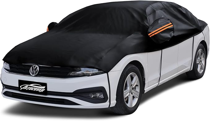 Half Car Cover Sedan M, Car Snow Cover for Windshield & Sunroof Protection with Soft Lining, Top Only Partial Cover for Convertible