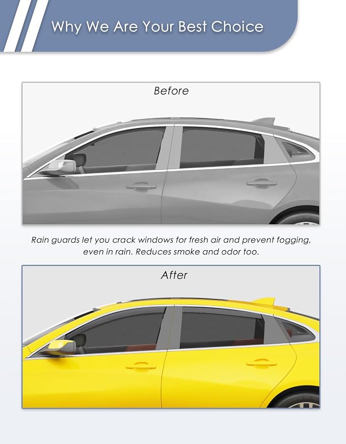 in-Channel Window Rain Guard for Fit for Chevy Malibu 2016-2025(9 Gen) Rain Guards Side Window Visors Low Profile Vent Visor Window Deflectors Vent Shades Car Accessories