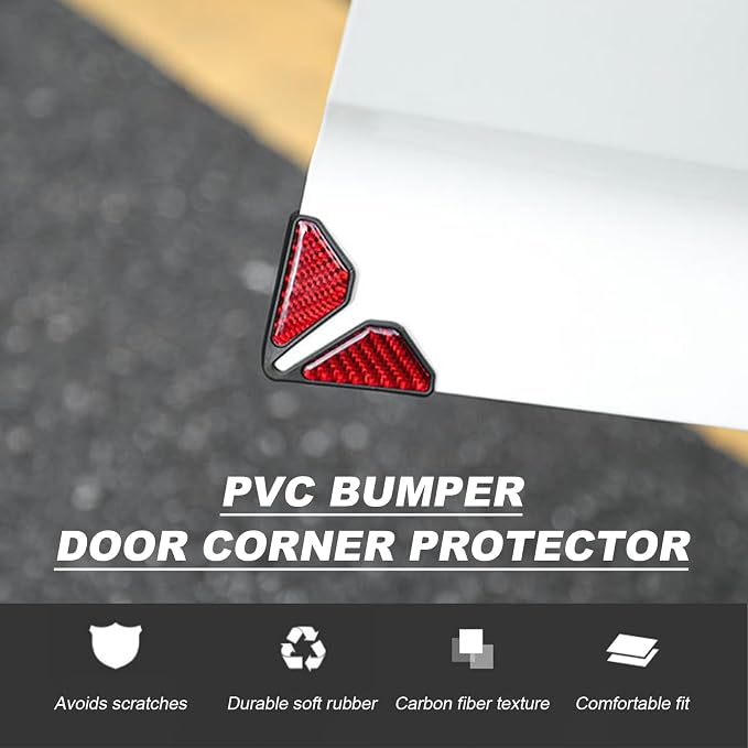2 PCS Car Door Corner Protector Edge Guards, Real Carbon Fiber Anti-Collision Car Door Edge Protector, Self-Adhesive Decorative Auto Corner Protect, Vehicle Exterior Accessories (Red)