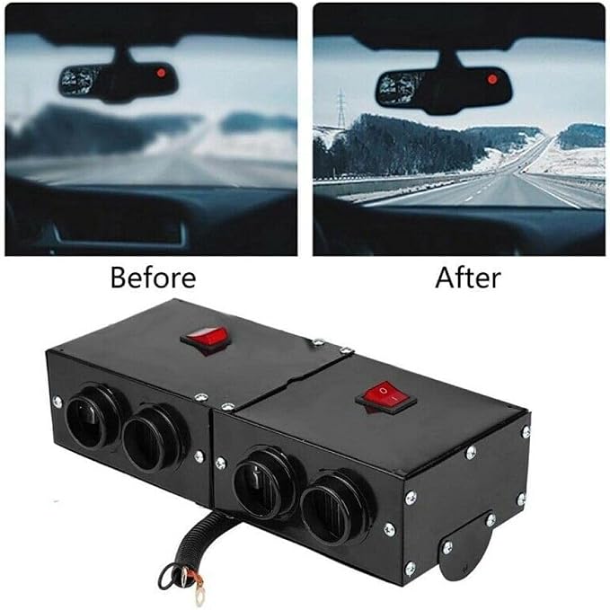 12V Car Heater Defroster, 500W Universal Windscreen Demister, 4 Holes Portable Car Defroster Windshield Heater for Truck Car Winter Defrosting Defogging Fast Heating with Mounting Accessories