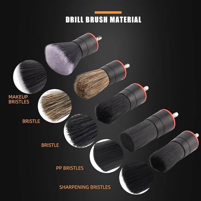 Drill Brush Attachment, 5 Pcs Mixed Hair Drill Brush Head Set, Auto Detail Set, Replacement Car Detail for Cleaning Interior or Exterior, Used on Electric, Electric Driver