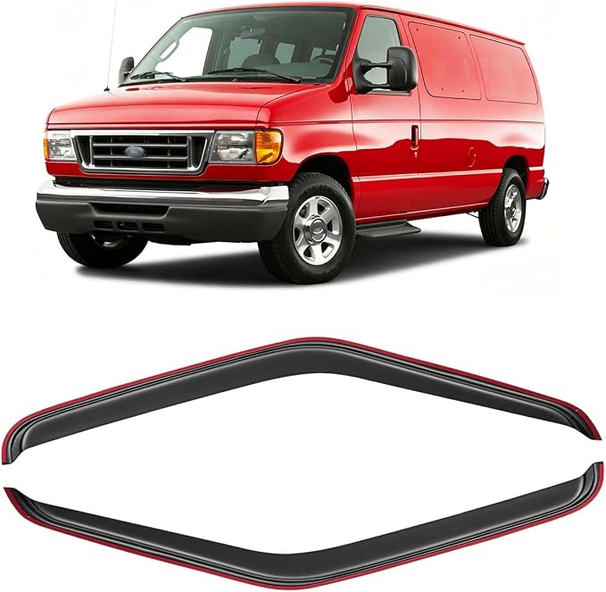 in-Channel Window Visor for 1992-2006 Ford E-150 E-250 E-350 E-450 E-550/ E150 E250 E350 E450 E550, Rain Guards Shields Vent Deflector Shade Wind Dark Smoke for 92-96 Ford Econoline Van, 2PCS