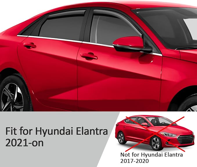 Voron Glass in-Channel Extra Durable Rain Guards for Hyundai Elantra 2021-2026, Window Deflectors, Vent Window Visors, 4 Pieces - 220225