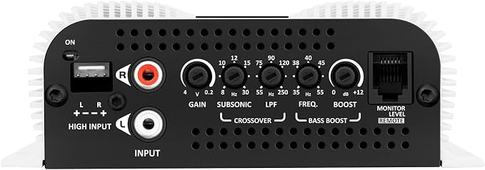 Bass 400 2 Ohms Monoblock Amplifier 400 Watts Rms 1 Channel 14.4VDC Out Power Full Range, Great for Sub/Bass - Rca/High Level Input, Car Audio