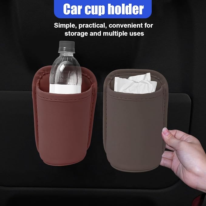 Leather Car Cup Holder, Hanging Automotive Back Seat Bottle Holders, Scratch-Resistant Vehicle Door Drink Holder, Clip-On Auto Organizer Accessories for Soda Cans, Coffee (Red)
