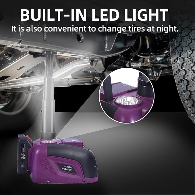 Electric Car Jack Hydraulic Cordless Remote Control 5 Ton 12V Small Portable Cordless Floor Jack Lift for SUV Sedan Vehicle MPV Car Change Tire Emergency Repair Tyre Purple