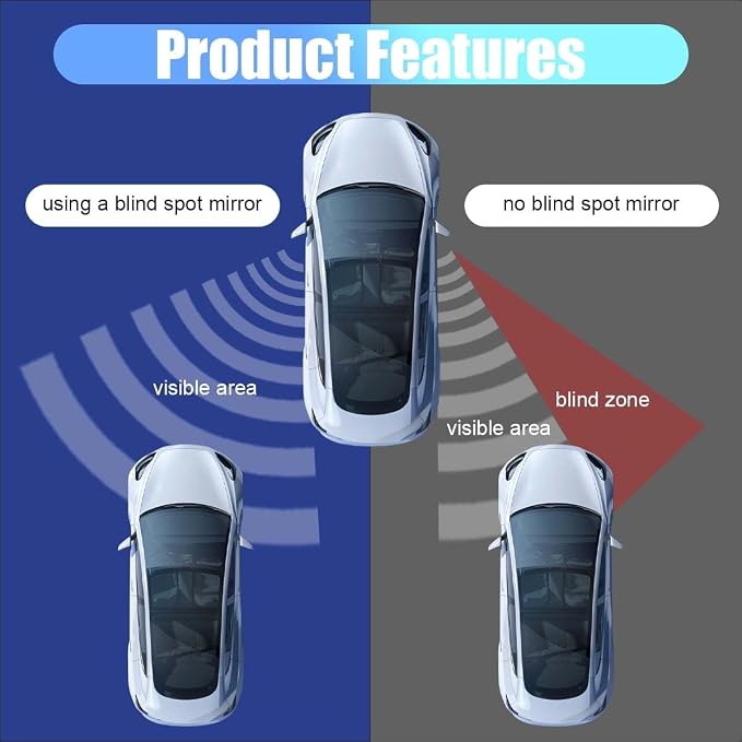 2PCS Automotive Rearview Mirror Blind Spot Mirrors - 2'' 360° Adjustable Bling Rhinestone Car Side View Mirror with Frame - HD Glass Round Wide View Angle Convex Mirrors for Car SUV Truck (Black)