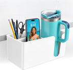 3-in-1 Desk Organizer - Large Desk Cup Holder Clamp, Pencil Holder and Phone Stand - Detachable Anti-Spill Table Cup Holder, Office & PC Gaming Desk Accessories for Cup, Phone and Pen (White)