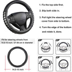 Microfiber Leather Car Steering Wheel Cover for Men Women,Universal Fit 14.5-15 inch(Leather Nails-Gray+Black-Standard Size)