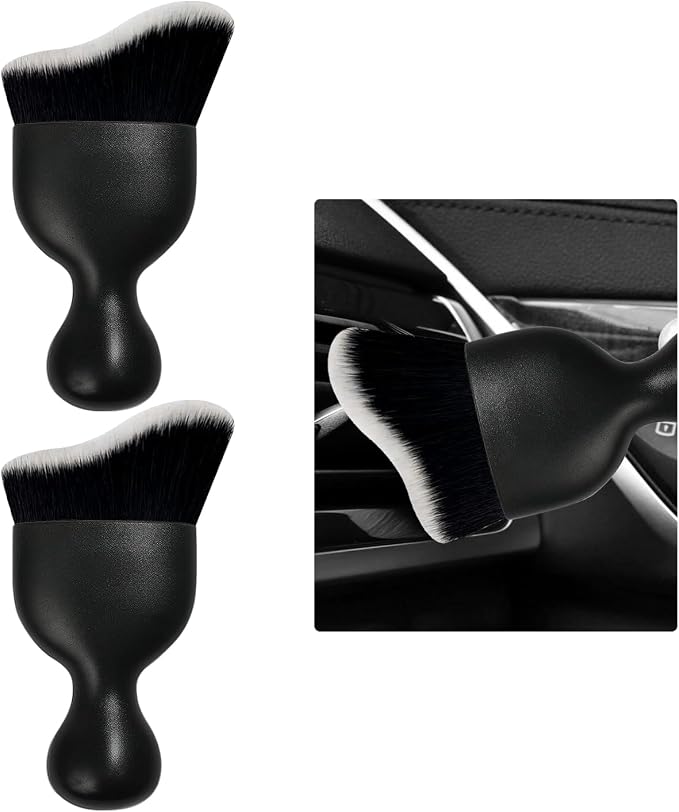 2 PCS Car Detailing Brush, Curved Soft Bristles Auto Removal Dust Collectors, Universal Vehicle Dashboard, Air Conditioner Vents etc Interior Cleaning Tool Accessories (Black/White)