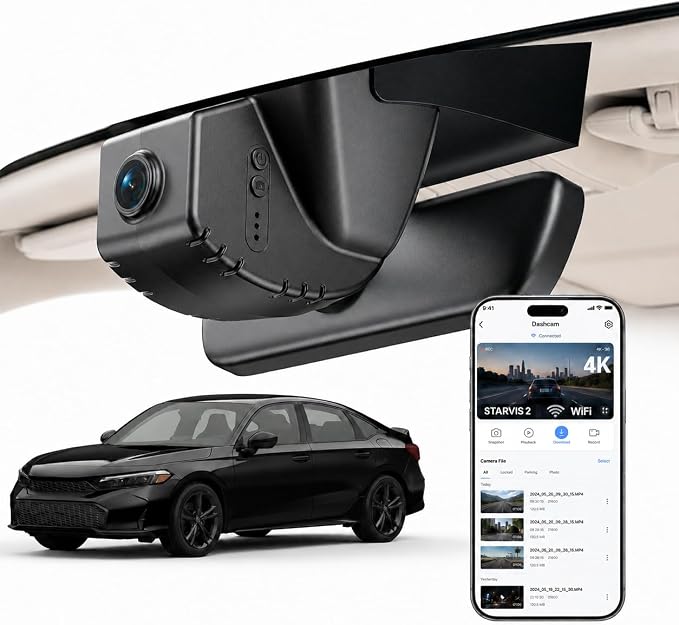 4K Dash Cam for Honda Civic & Si 2022-2026, Type R 2023-2026, OEM Style, Sony STARVIS 2 IMX675, Night Vision, 24H Parking Mode, 64GB Card (Black)