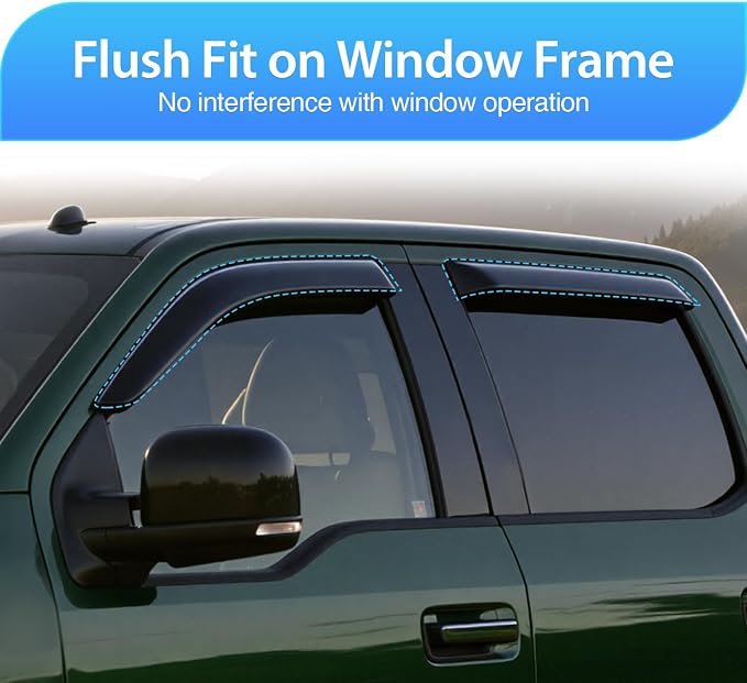 Window Visors for 2024-2025 Toyota Tacoma Double Cab 4th Gen, Tape-On Rain Guards Outside Mount Vent Visors Window Deflectors Smoke Tint, 4PCS