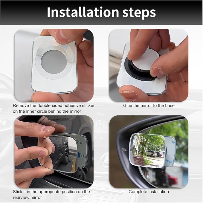 ZIMISI Rectangle Blind Spot Car Mirror, 2.5" HD Glass Wide Angle Convex Mirror with Adjustable Stick, 360 Degree Frameless Rear View Mirrors for Car, SUV,Truck (Rectangular)