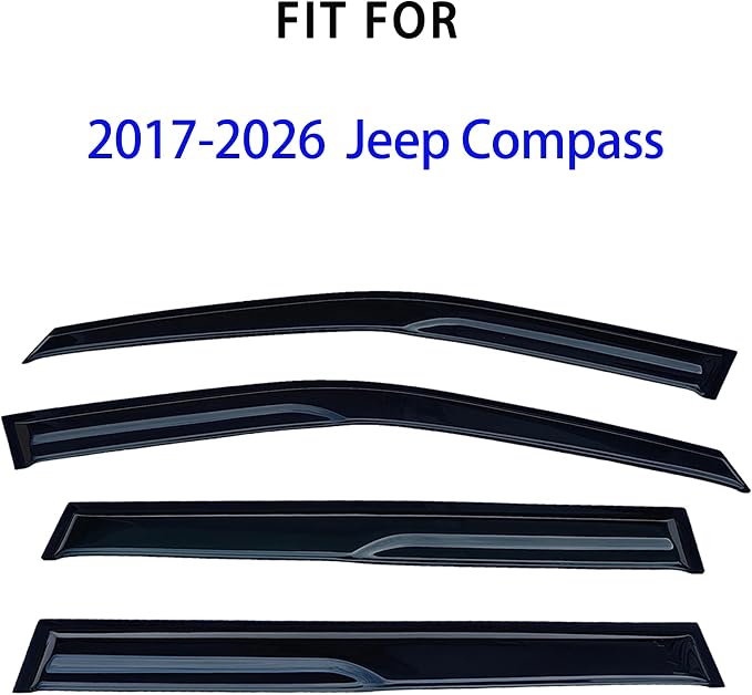 Tape On Window Visors Rain Guards for 2017-2026 Jeep Compass, 4-Piece Set | Window Deflectors Rain Sun Wind Guards Shade for Compass 17-26,Weatherproof & Easy Installation,Car Accessories