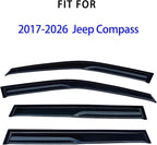 Tape On Window Visors Rain Guards for 2017-2026 Jeep Compass, 4-Piece Set | Window Deflectors Rain Sun Wind Guards Shade for Compass 17-26,Weatherproof & Easy Installation,Car Accessories
