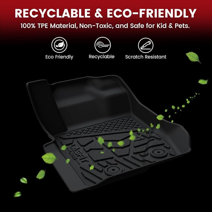 Floor Mats for Nissan Frontier 2009-2021 King Cab (Not Fit Crew Cab), All Weather TPE Custom Fit Easy Clean Durable No-Curling Floor Liners for Frontier 1st & 2nd Row Car Mats, Black