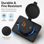 48W Dual USB Car Charger, QC3.0 & PD Fast Charging with LED Light Ring for Cars, RVs, Buses, Trucks – 12V-24V Vehicle USB Adapter