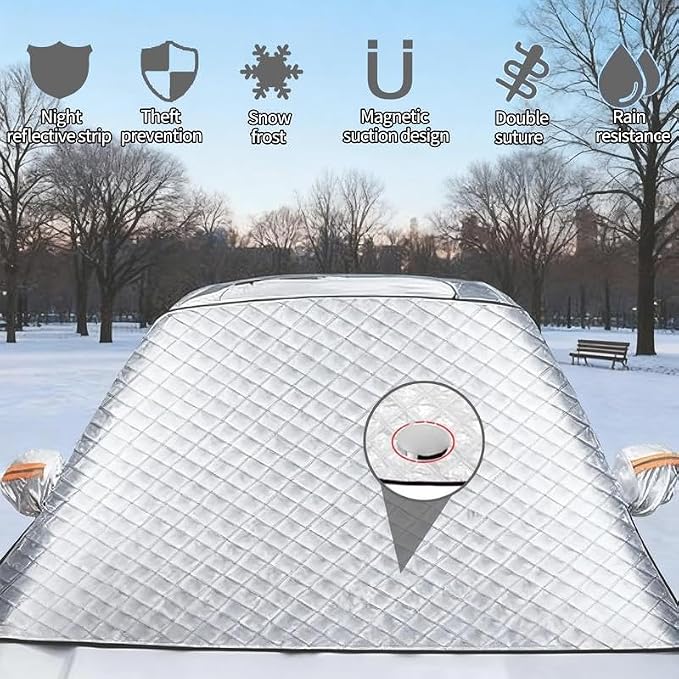 Windshield Cover for Winter Ice/Snow/Frost, Heavy Duty Thick Protective Windscreen Cover, Snow Ice Frost Dust Water Resistent, Heat Car Windshield Snow Cover (63inch*46inch)