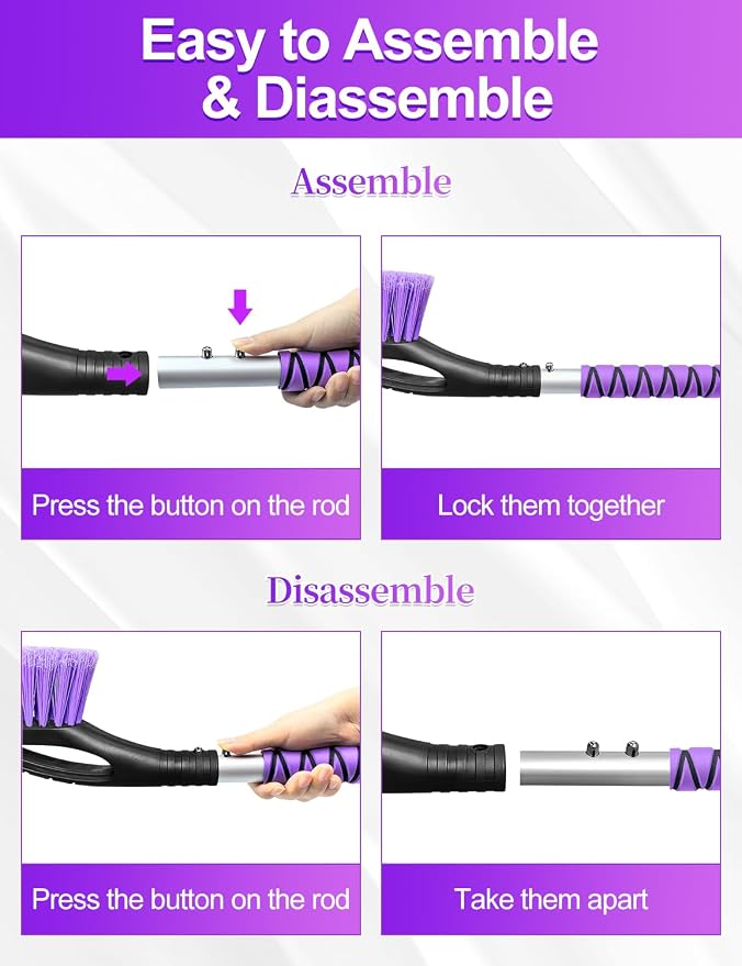 42.2 Inch Ice Scraper and Brush for Car, Snow Brush and Ice Scraper for Windshield Window, Car Snow Scraper with Foam Grip for SUV Truck Vehicle - Purple