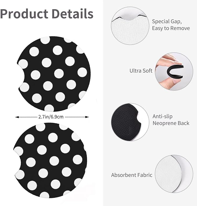 Black White Steering Wheel Cover Universal 14.5-15 Inch Non-Slip Polka Print Dot Car Accessories