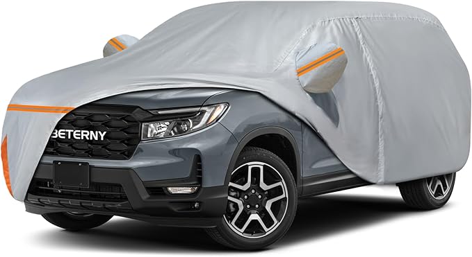 Car Cover for 2018-2026 Honda Passport, Waterproof Custom-fit All Weather Sun Rain UV Dust Snow Protection Outdoor Passport Full Car Cover with Door Zipper and Cotton Lining-Grey