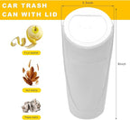 Car Trash Can Bin with Lid, Leakproof Portable Garbage Trash Bin Mini Cup Holder Organizer, Automotive Interior Dustbin Multipurpose Storage Container for Car Home Office (White)