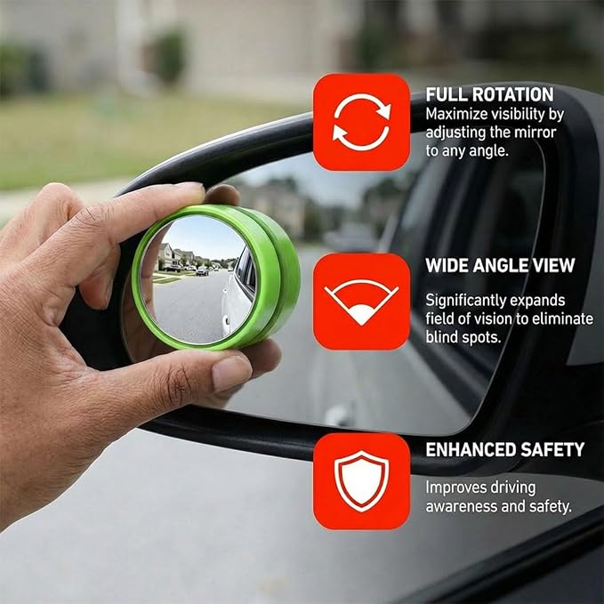 2PCS Car Blind Spot Mirror with Suction Cup, 360°Adjustable HD Glass Automotive Rear View Mirror, Universal Carbon Fiber Wide-Angle Side Mirrors for Cars, SUVs, Trucks(Luminous)