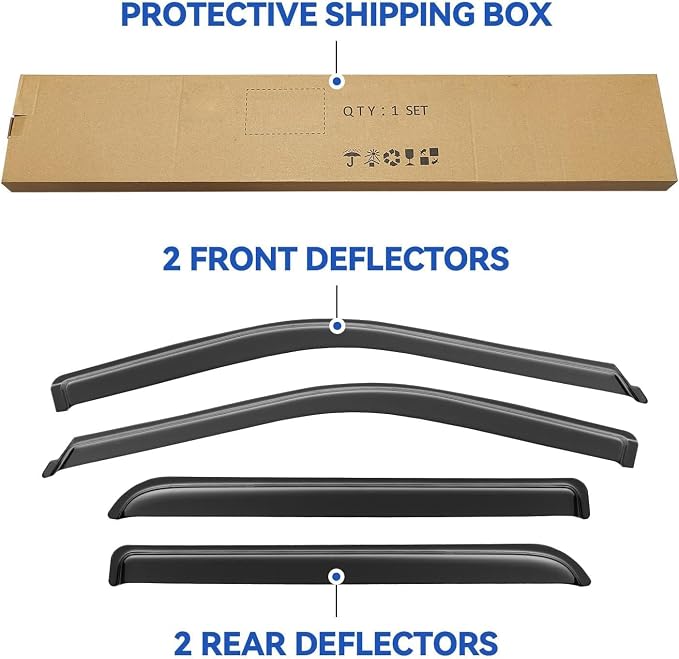 Window Visors Rain Guards for 2015-2026 Ford F150 SuperCrew & 2017-2026 F-150 Raptor F250 F350 F450 F550 Super Duty Crew Cab, Out-Channel Window Vent Deflectors Visors Shades Protectors
