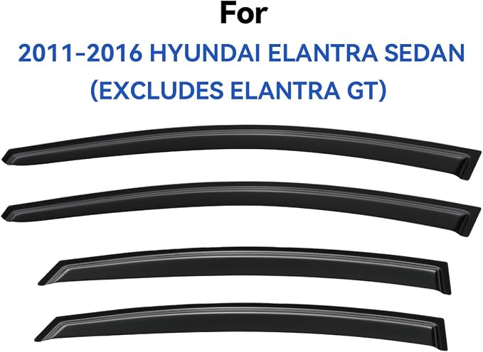 Window Visors Rain Guards for 2011-2016 Hyundai Elantra Sedan, Out-Channel Window Vent Wind Deflectors Visors Shades for 11-16 Elantra (EXCLUDES Elantra GT)