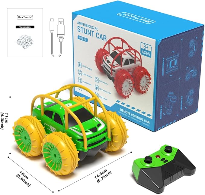 Amphibious Remote Control Car,Rechargeable RC Cars Toy 360° Flips Rotation Stunt Crawler 15KM/H 4WD All Terrain Outdoor Indoor Toy for Kids Boys Girls 3-12