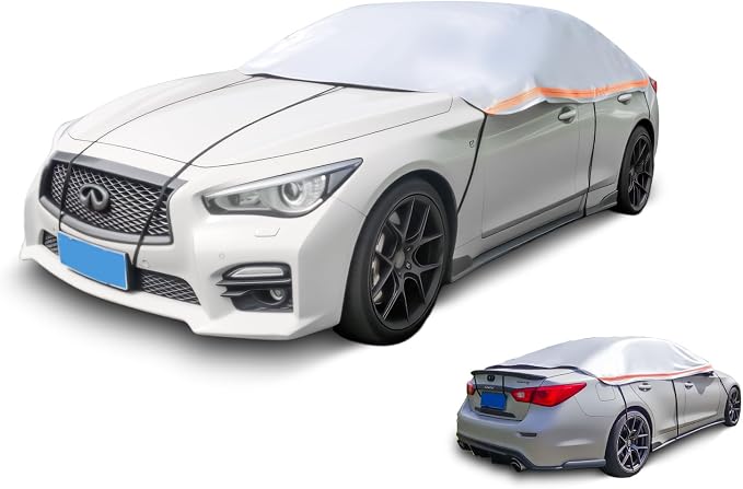 J&J All Weather Heavy-Duty Half Car Cover& Windshield Car Cover(Sedan) | Snow&Hail Windshield car cover,7-Point Windproof Design,Easy Storage & Wear,Reflective Strips, All Weather Waterproof