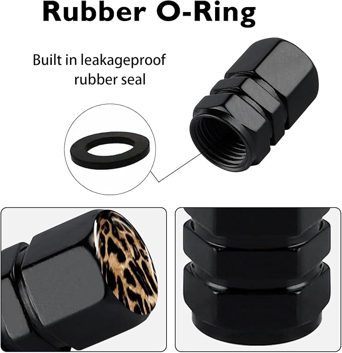 4-Pack-Tire Valve Stem Caps Universal Tire Air Cap Leopard Car Accessories | Aluminum Alloy Rust-Proof Valve Stem Caps, for Auto SUV Truck Motorcycle Bicycle, Gifts for Women Men Drivers