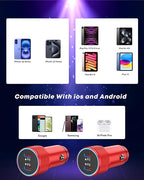 Fast Car Charger for iPhone 16,USB C Charging iPhone 2Pack Dual USB C Port Car Charger Block Cigarette Lighter Adapter Plug with Woven Braided USBC to USBC Cord for iPhone 16/16 Pro/15/iPad(Red)